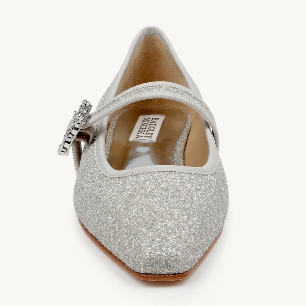 Badgley Mischka Silver Glitter Flats